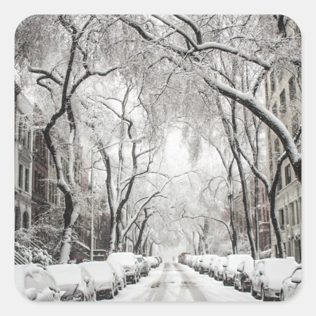 Pegatina Cuadrada Nieve de Navidades urbanos en Brooklyn NY (Anverso)