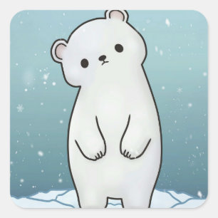 Pegatina Cuadrada Nieve de oso polar con nieve
