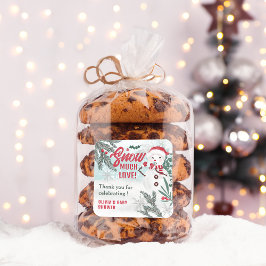 Pegatina Cuadrada Nieve de pino verde de invierno ducha bebé gracias