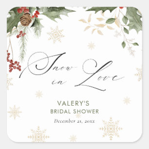 Pegatina Cuadrada Nieve en amor Ducha de novias en invierno