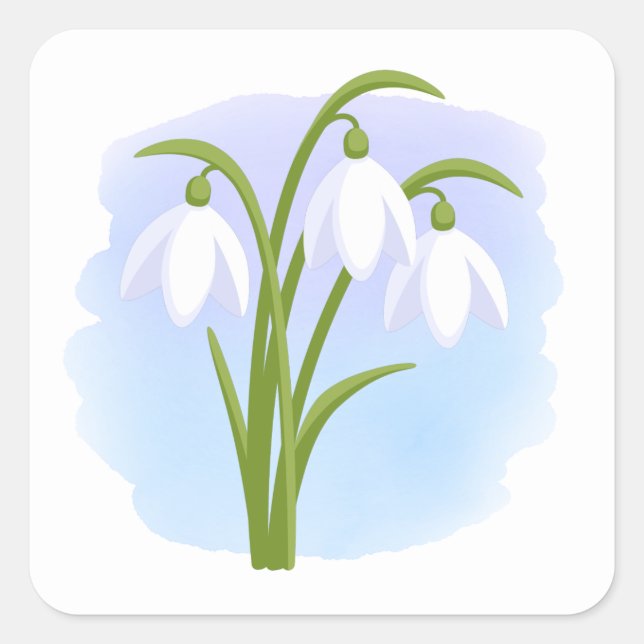 Pegatina Cuadrada Nieve - Flores de primavera sobre azul acuático (Anverso)