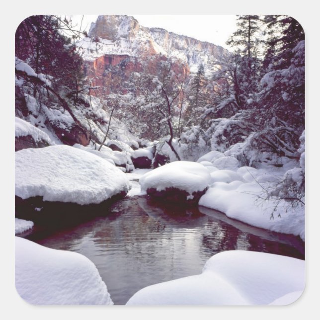 Pegatina Cuadrada Nieve profunda en Middle Emerald Pools (Anverso)