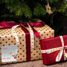 Pegatina Cuadrada Nieve rudolph de árbol de Navidad