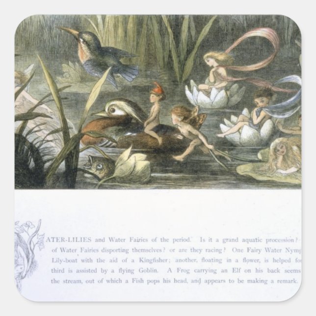Pegatina Cuadrada Nieves y Fe del Agua, ilustracion de (Anverso)