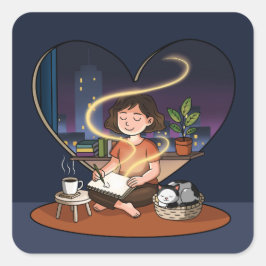 Pegatina Cuadrada Night Creator Cozy Heart Window Art