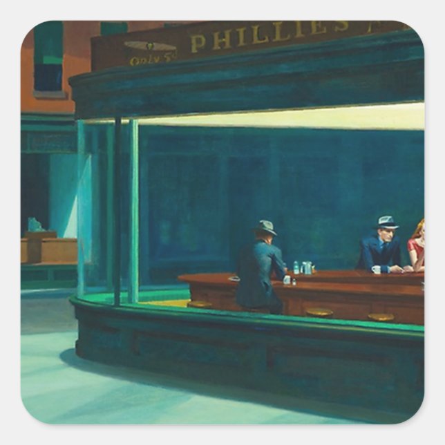 Pegatina Cuadrada Nighthawks Edward Hopper (Anverso)