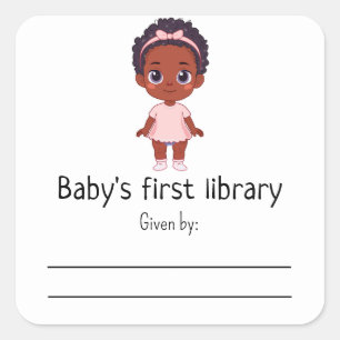 Pegatina Cuadrada Niña afro - Primera biblioteca del bebé