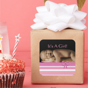 Pegatina Cuadrada Niña bebé Pegatinas con su foto de bebé