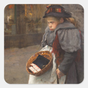 Pegatina Cuadrada Niña Cerilla Pobre Golfillo Callejero Pobreza Urba