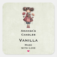 Niña con muñeca de rana negocio de velas lindas