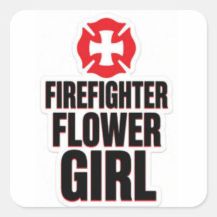 Pegatina Cuadrada Niña de las flores bombero
