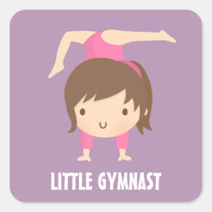 Pegatina Cuadrada Niña Gimnasta Adorable Pose de Gimnasia