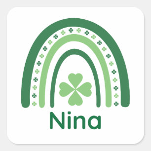 Pegatina Cuadrada Nina Name Clover Boho Rainbow