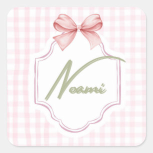 Pegatina Cuadrada Niña Nove Noemí Personalizada Bow&Gingham