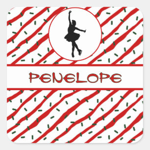 Pegatina Cuadrada Niña patinando sobre hielo Navidad Personalizada c