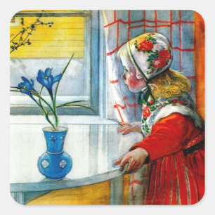 Pegatina Cuadrada Niña pequeña con iris azul