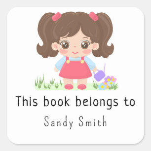 Pegatina Cuadrada Niña pequeña - Este libro pertenece a