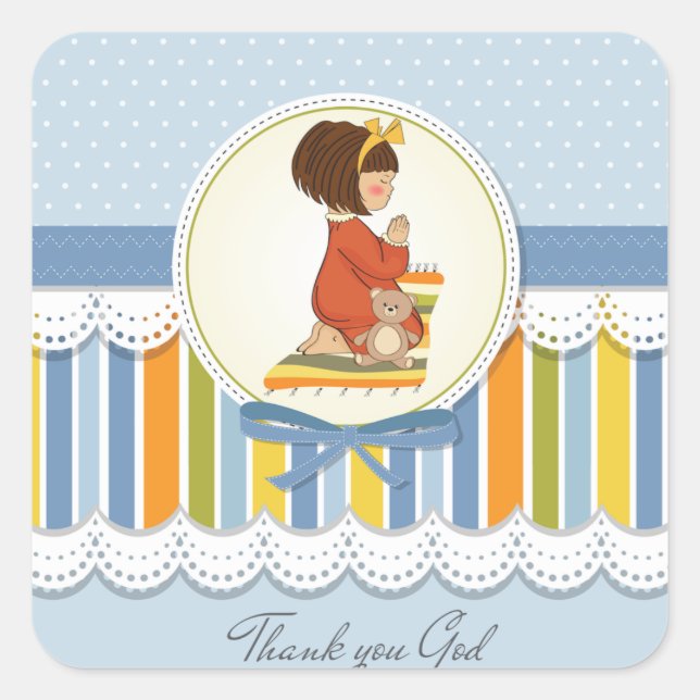 Pegatina Cuadrada Niña pequeña rezando Pegatinas (Anverso)