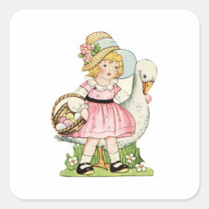 Pegatina Cuadrada Niña pequeña y Pascua de Goos