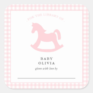 Pegatina Cuadrada Niña rosa de Gingham para la biblioteca