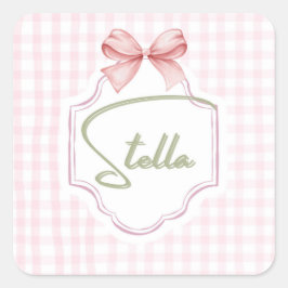 Pegatina Cuadrada Niña Stella Bow&Gingham personalizada