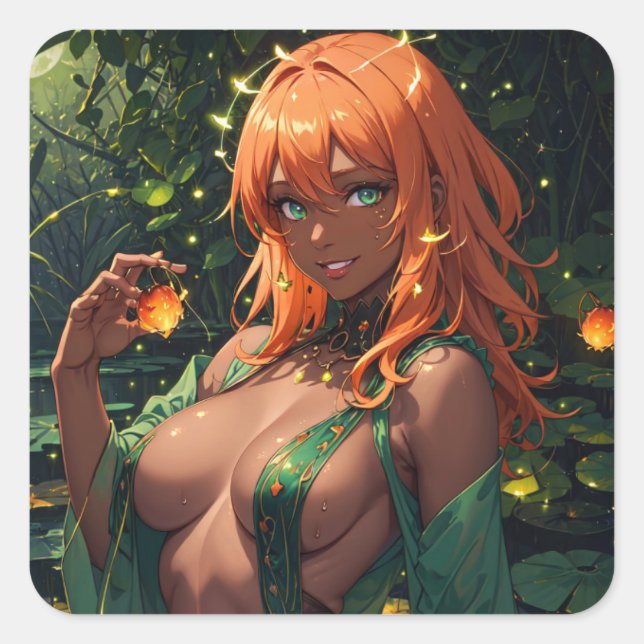 Pegatina Cuadrada Ninfas de agua (Anverso)