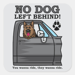 Pegatina Cuadrada Ningún perro se queda atrás, sticker de GSD