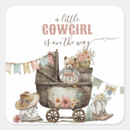 Pegatina Cuadrada Niñita vaquera Wild West Boho Baby Shower