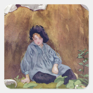 Pegatina Cuadrada Niñito azul durmiendo bajo el Haycock