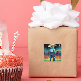 Pegatina Cuadrada Niñito en Rodeo cerca caballos de la bandera estad