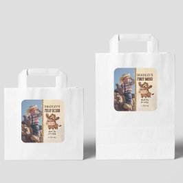 Pegatina Cuadrada Niñito vaquero lindo bebé caballo