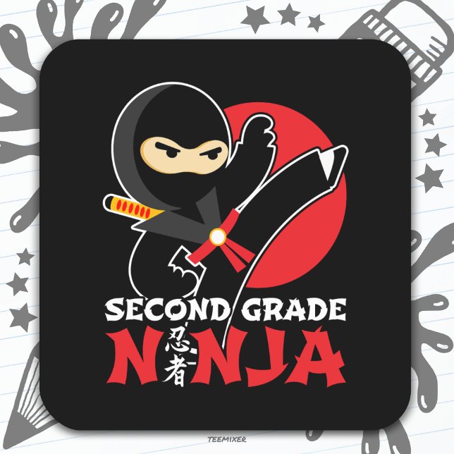 Pegatina Cuadrada Ninja Kick de 2º Grado De Regreso A La Escuela (Subido por el creador)