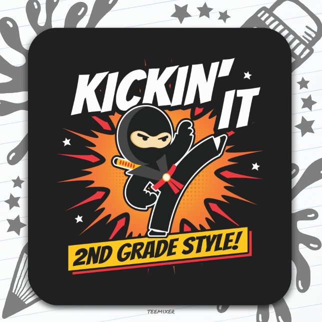 Pegatina Cuadrada Ninja Kick de 2º Grado De Regreso A La Escuela (Subido por el creador)