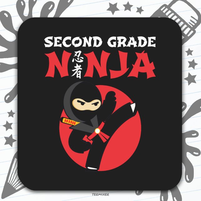 Pegatina Cuadrada Ninja Kick de 2º Grado De Regreso A La Escuela (Subido por el creador)
