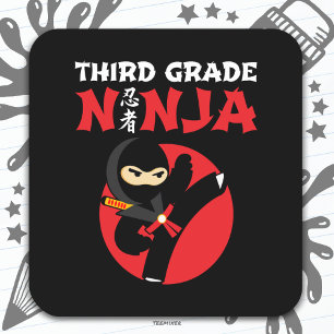 Pegatina Cuadrada Ninja Kick de 3er grado vuelve a la escuela