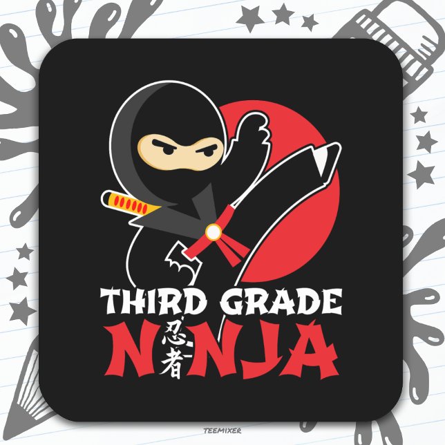 Pegatina Cuadrada Ninja Kick de 3er grado vuelve a la escuela (Subido por el creador)