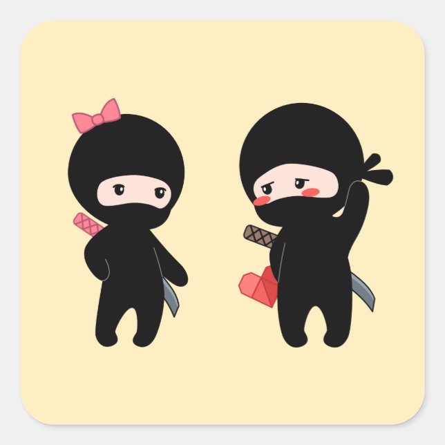 Pegatina Cuadrada Ninja Pair, un niño y un Chica (Anverso)