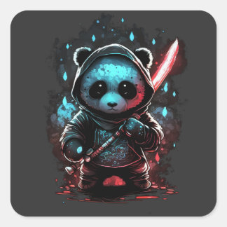 Pegatina Cuadrada ninja panda de color neón