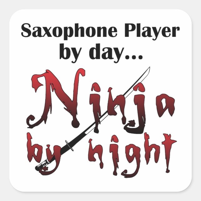 Pegatina Cuadrada Ninja saxofón (Anverso)