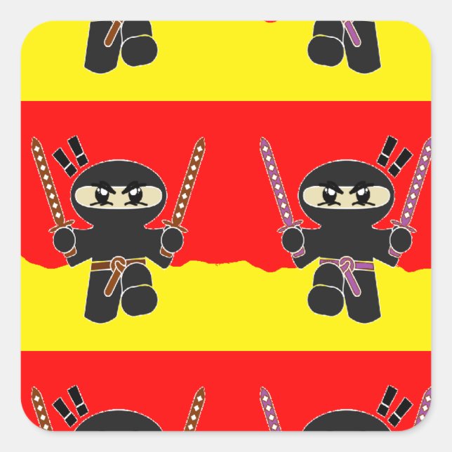 Pegatina Cuadrada ninjas enojadas (Anverso)