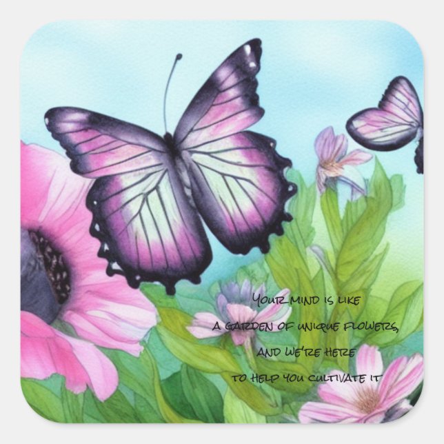 Pegatina Cuadrada Niño autista - Jardín de la singularidad (Anverso)