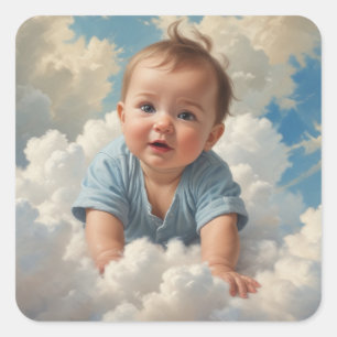 Pegatina Cuadrada Niño bebé en la nube