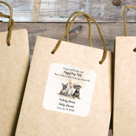 Pegatina Cuadrada Niño cachorro perro grita Baby Shower