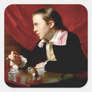 Pegatina Cuadrada Niño con ardilla