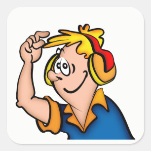 Pegatina Cuadrada Niño Con Auriculares