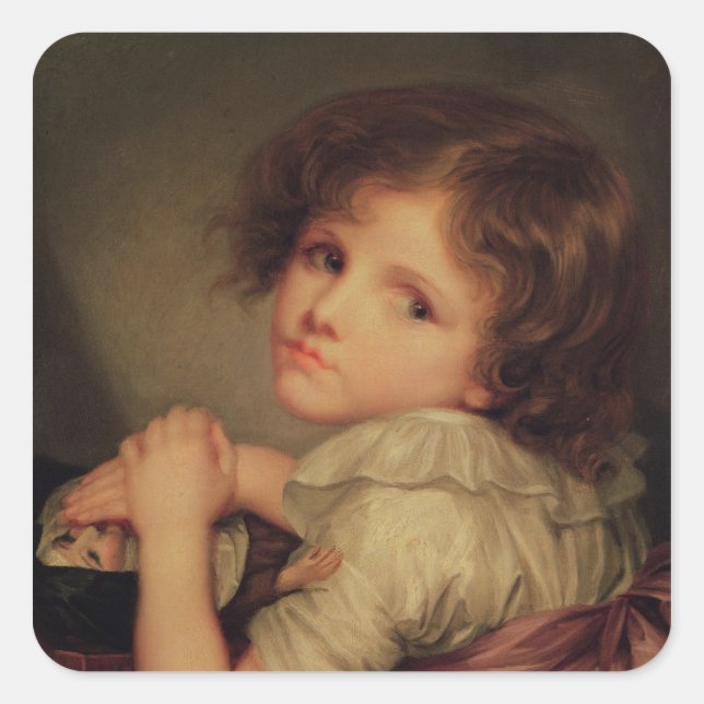 Pegatina Cuadrada Niño con muñeca (Anverso)