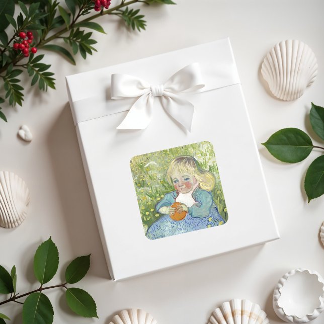 Pegatina Cuadrada Niño con Naranja, Vincent Van Gogh (Subido por el creador)