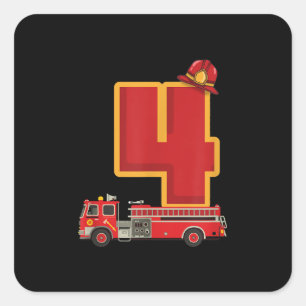 Pegatina Cuadrada Niño de 4 años de edad entrega bombero