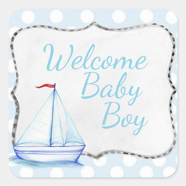 Pegatina Cuadrada Niño de bienvenida (Anverso)