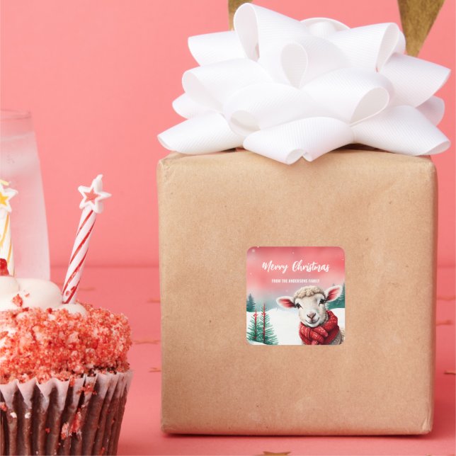 Pegatina Cuadrada Niño fiesta de Navidades de Cuep Sheep Lama Santa (Fiesta)